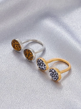 欧美复古豹纹戒指女 时尚简约设计感u形开口食指戒网红戒子指环