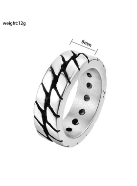 r0623-06 个性复古时尚简约轮胎男士钛钢戒指 饰品