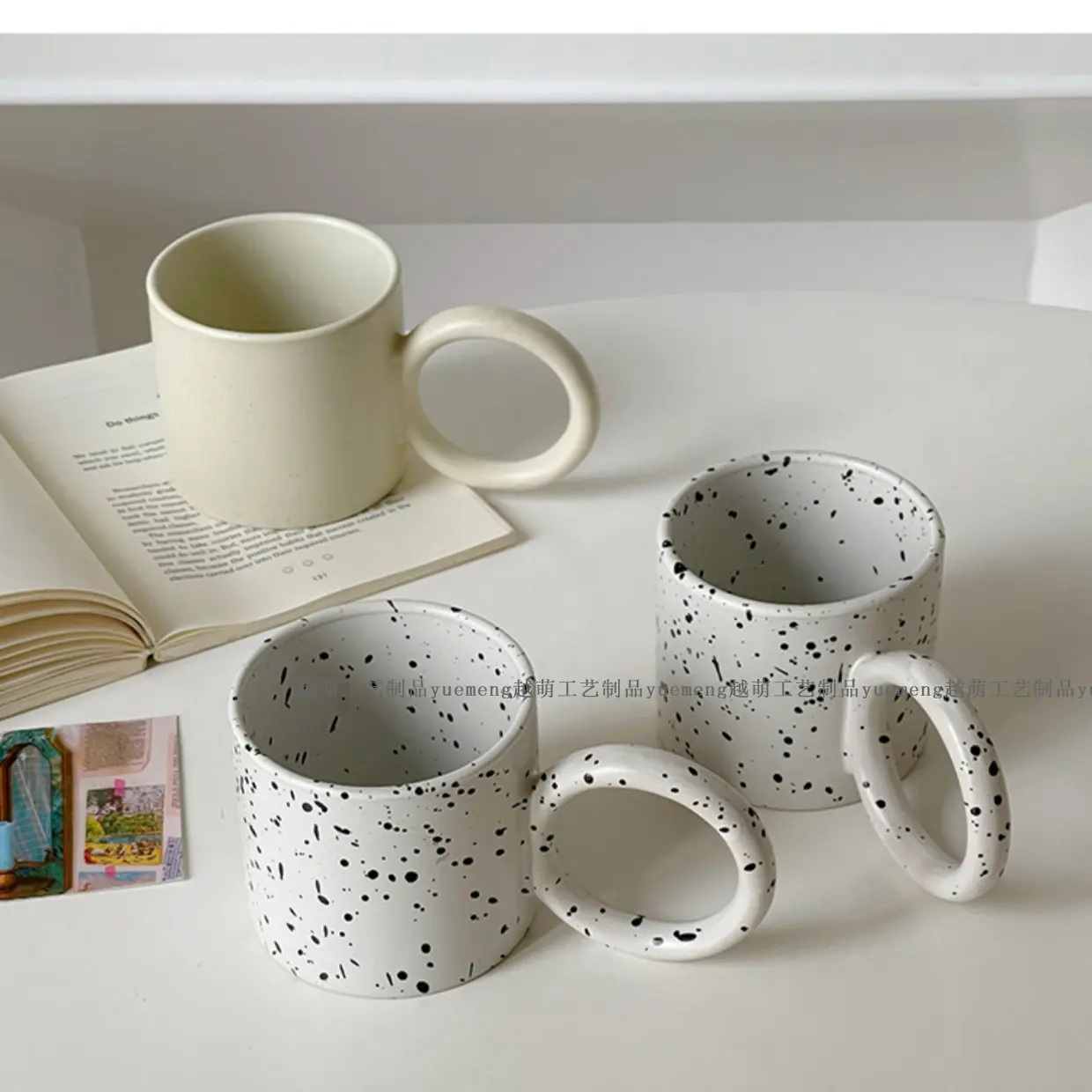 泼墨杯2025新款水杯办公室大耳杯咖啡杯家居小众美甲拍照杯子