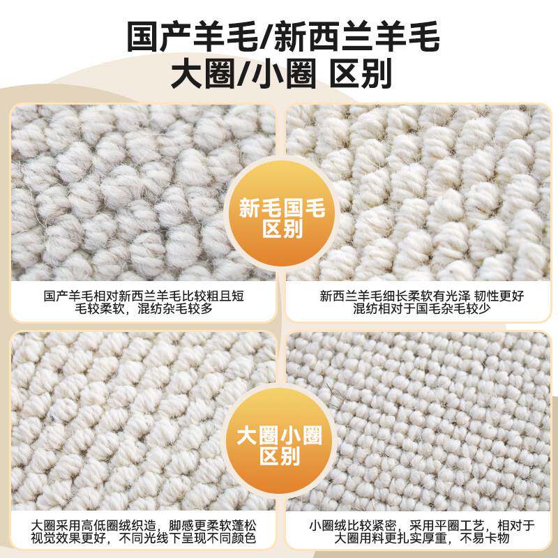 新西兰羊毛混纺地毯客厅茶几毯菠萝圈纯色轻奢侘寂风卧室满铺毯