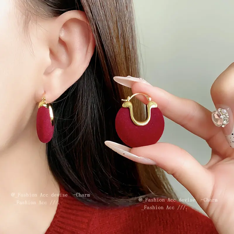 真金电镀植绒不规则u形耳扣复古时尚气质耳环简约通勤百搭耳饰女