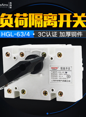 HGL-63/4 四极柜内操作 负荷隔离开关 63A 隔离开关 紫铜加厚