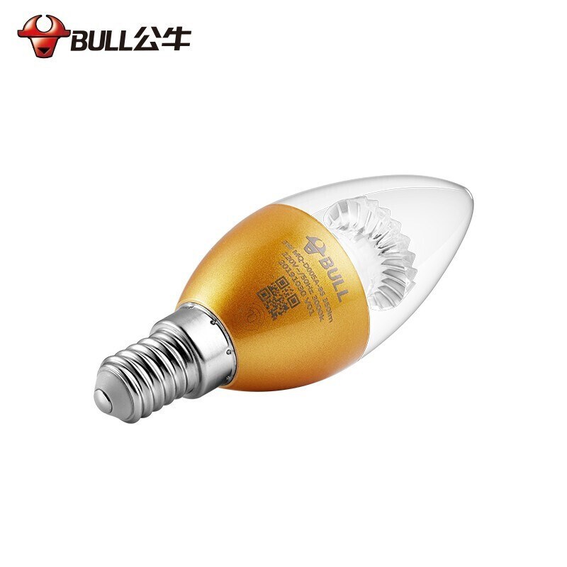 公牛爱眼照明MQ-D003A-BS LED蜡烛泡3W E14暖光替换光源3000K金色