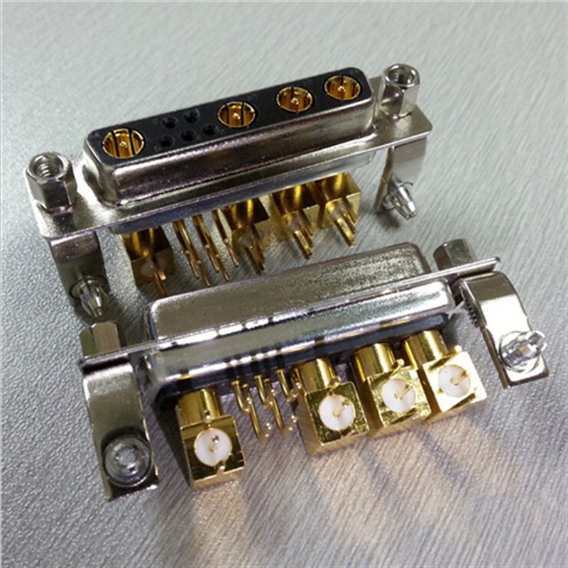 射频同轴弯脚式9W4母座连接器 高频接插件 镀金端子插座 厂家直销