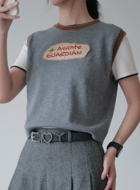 Avante Guardian女装撞色圆领美式复古针织马甲背心吊带无袖T恤