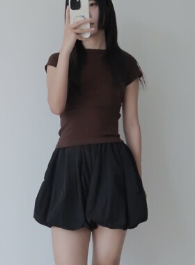 Avante Guardian夏季女装黑色高腰半身裙女蛋糕裙短裙带内衬短裤