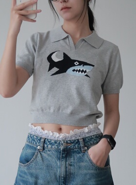 Avante Guardian夏季新款女装灰色针织短袖T恤女宽松圆领套头短款