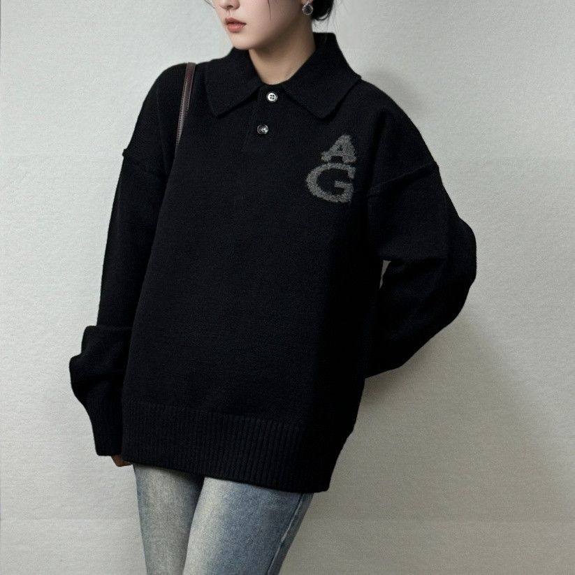 Avante Guardian 男女款羊毛厚实Polo针织毛衣针织衫外套上衣黑色