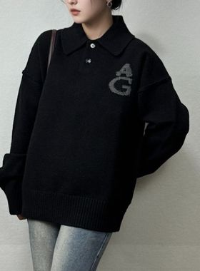 Avante Guardian 男女款羊毛厚实Polo针织毛衣针织衫外套上衣黑色