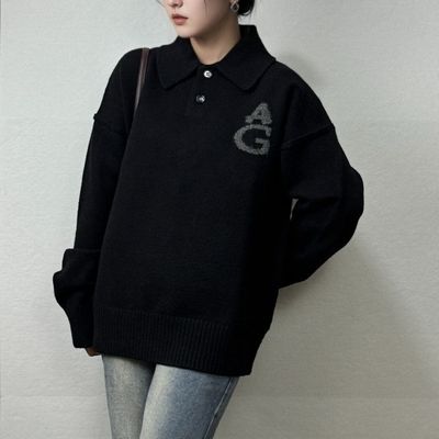 Avante Guardian 男女款羊毛厚实Polo针织毛衣针织衫外套上衣黑色