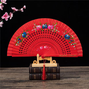 双面西班牙咏春团体舞蹈扇子走秀跳舞女扇大质礼品折扇纯手绘