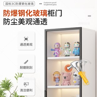 书柜带玻璃门儿童书架家用客厅储物柜防尘展示柜轻奢高级感置物架