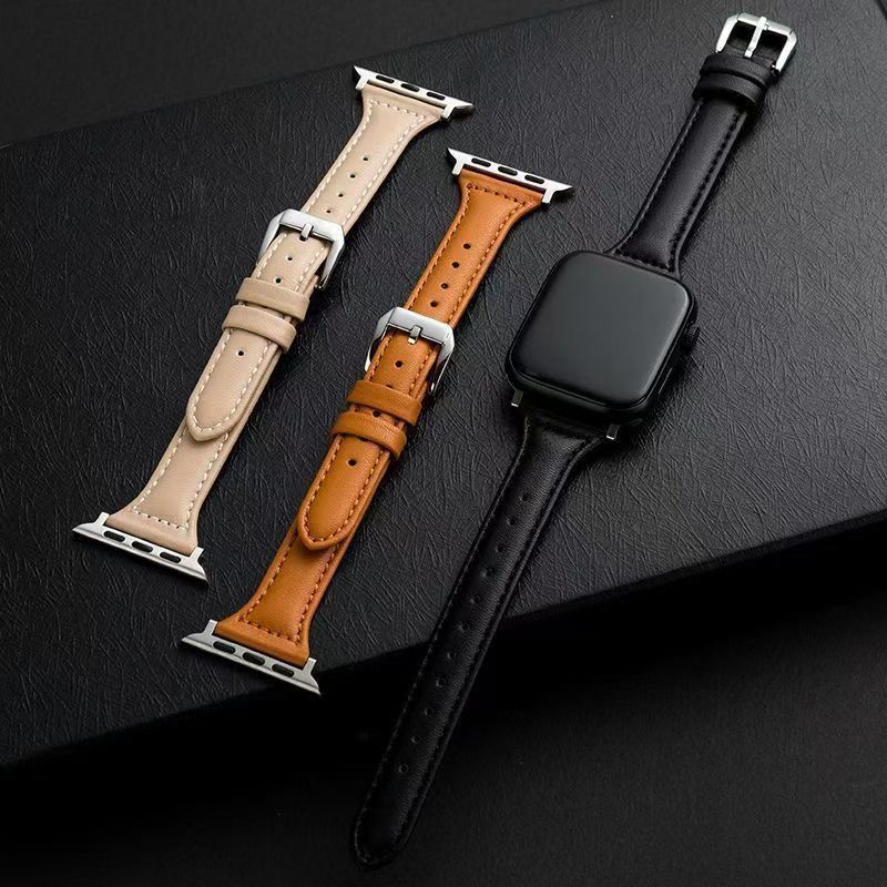 适用Applewatch875432小蛮腰皮质iwatchS10/9手表带Ultra腕带细款