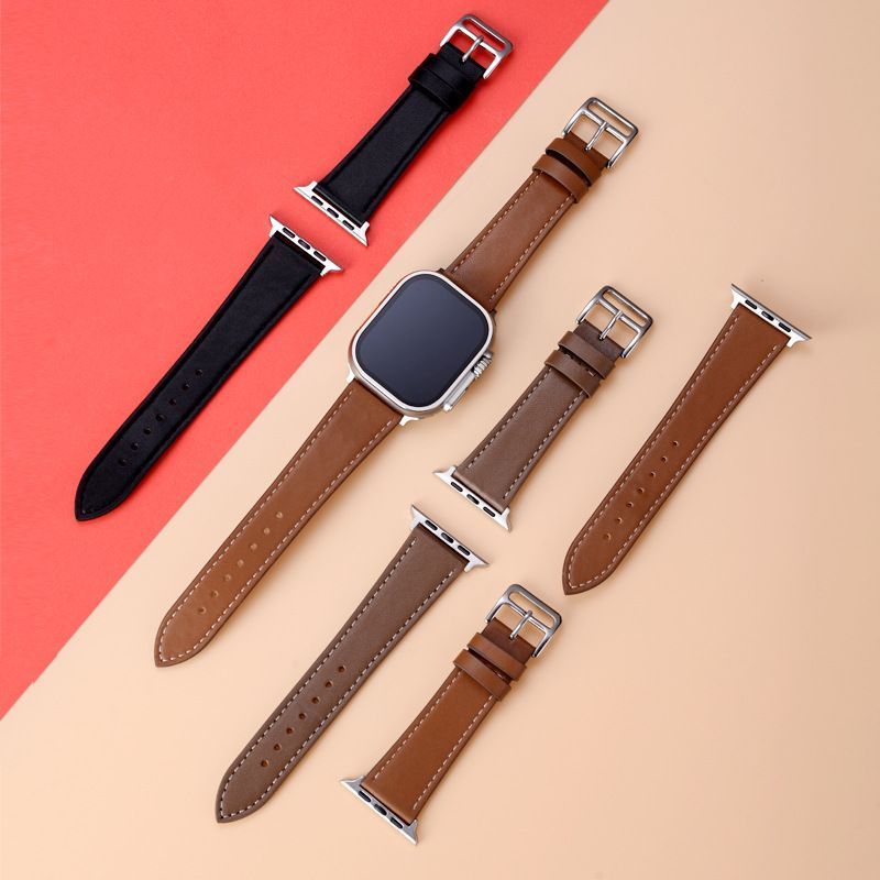 适用苹果iWatch8/7手表带爱马 扣皮质表带Apple Watch S10 SE腕带