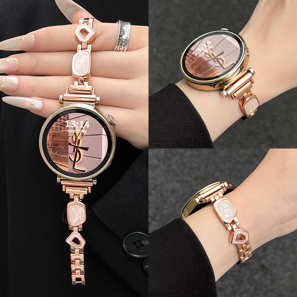鎏金细闪金属手链适用OPPOwatchx2MINI表带女士x2/4pro高级感简约