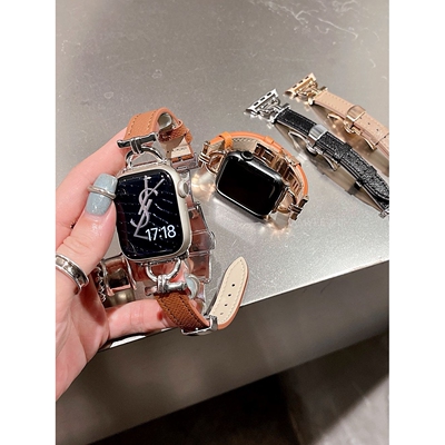 适用fit4华为GT6手表带GT543pro金属D字真皮质watch5男女新蝴蝶扣