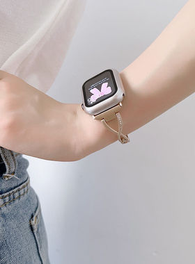 2764适用Apple苹果iwatchS98Ultra7代654321手表带小香风细款金属