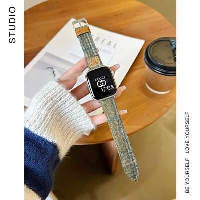 彩色毛呢oppowatch3/2/X/3pro/4pro手表表带秋冬真皮质男女se适用