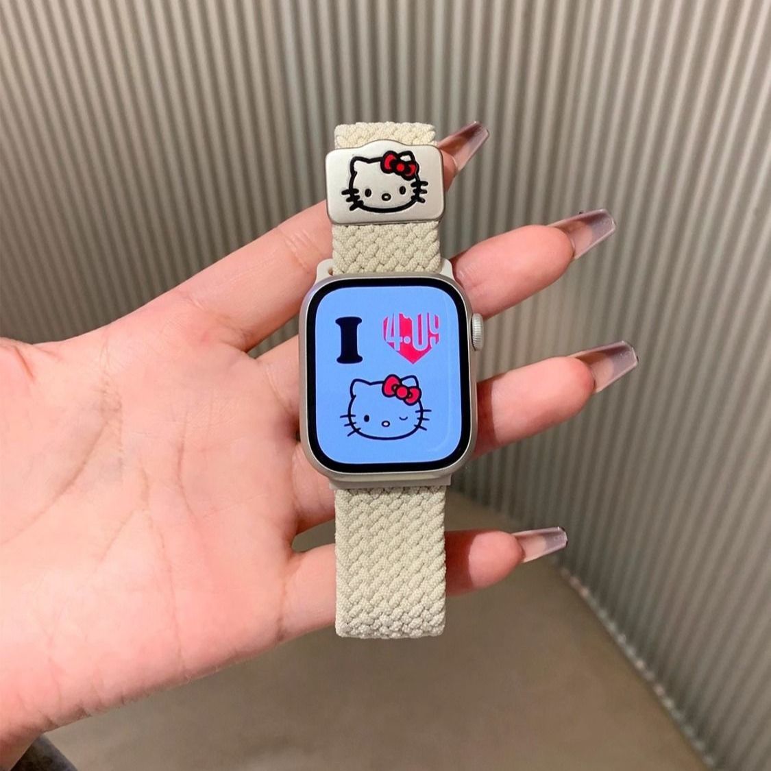 适用苹果手表s10代iwatch尼龙编织KT猫磁吸扣表带applewatch987se