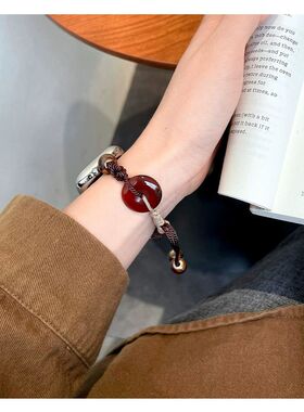 ins平安编织s11适用AppleWatch10s9国风编织串珠苹果表带s876se款