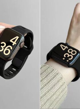 1664荧光绿表带适用苹果手表带S9硅胶运动iwatch8765se2代ultra华