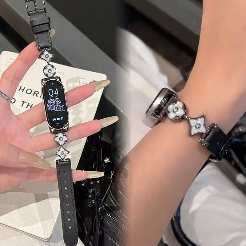 适用小米10/9/8pro鎏金皮质金属表带9/8NFC红米watch4/5通用表带