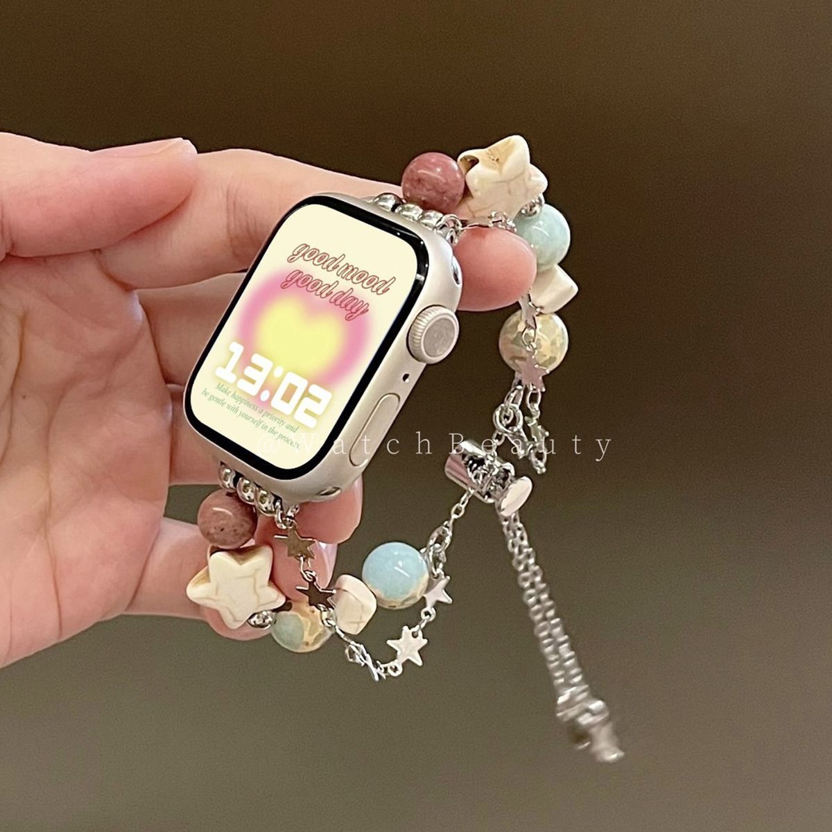 可爱串珠星星贝壳苹果手表表带iwatch78se2Apple Watch3456时尚女