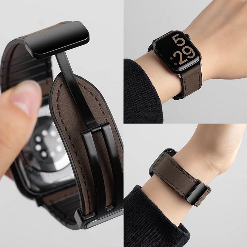适用苹果S11表带iwatchS10疯马纹S9磁吸皮S8新款S7/ultra3/2腕带