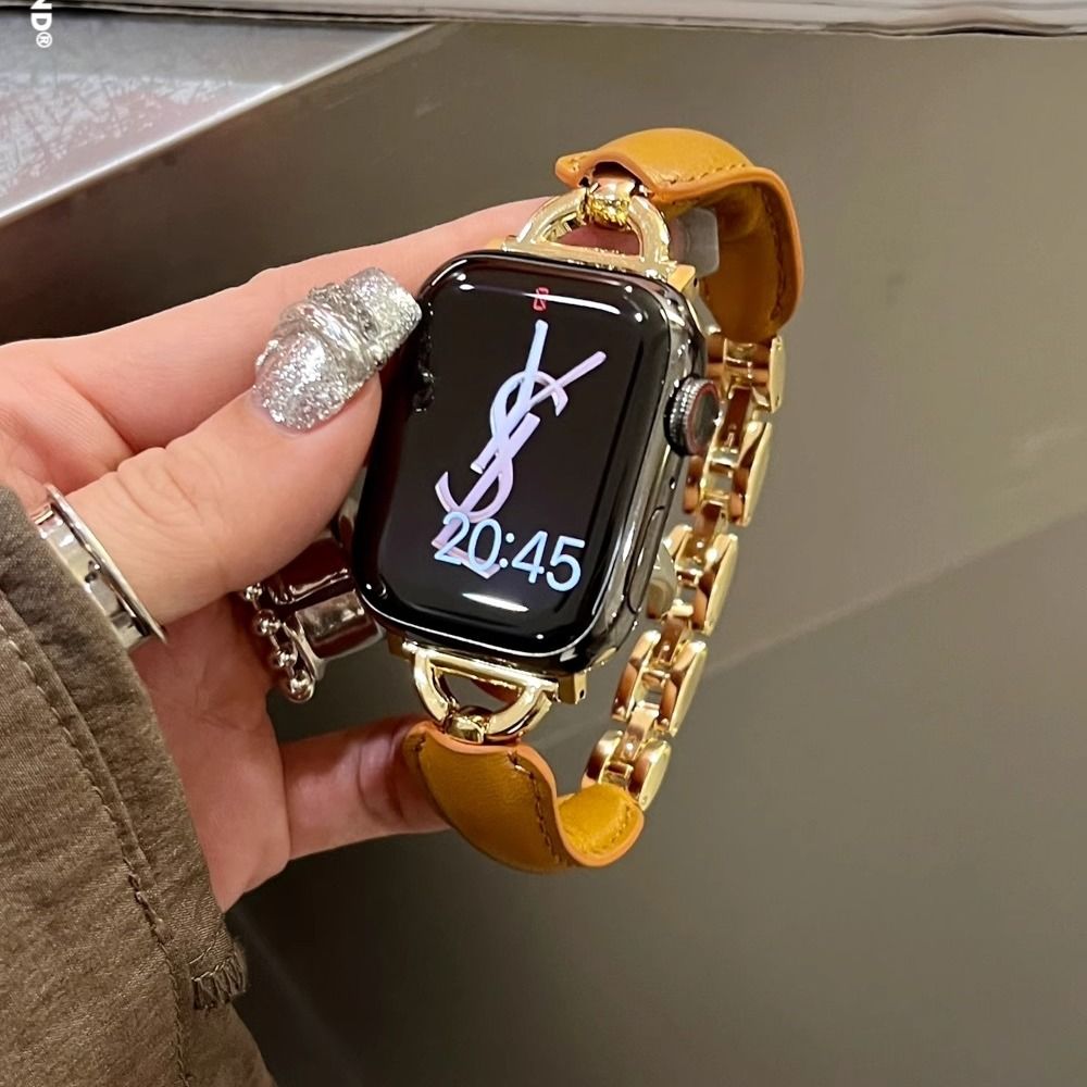 手镯设计皮质高级感表带适用AppleiwatchS9S8S7SE2女款小众654321