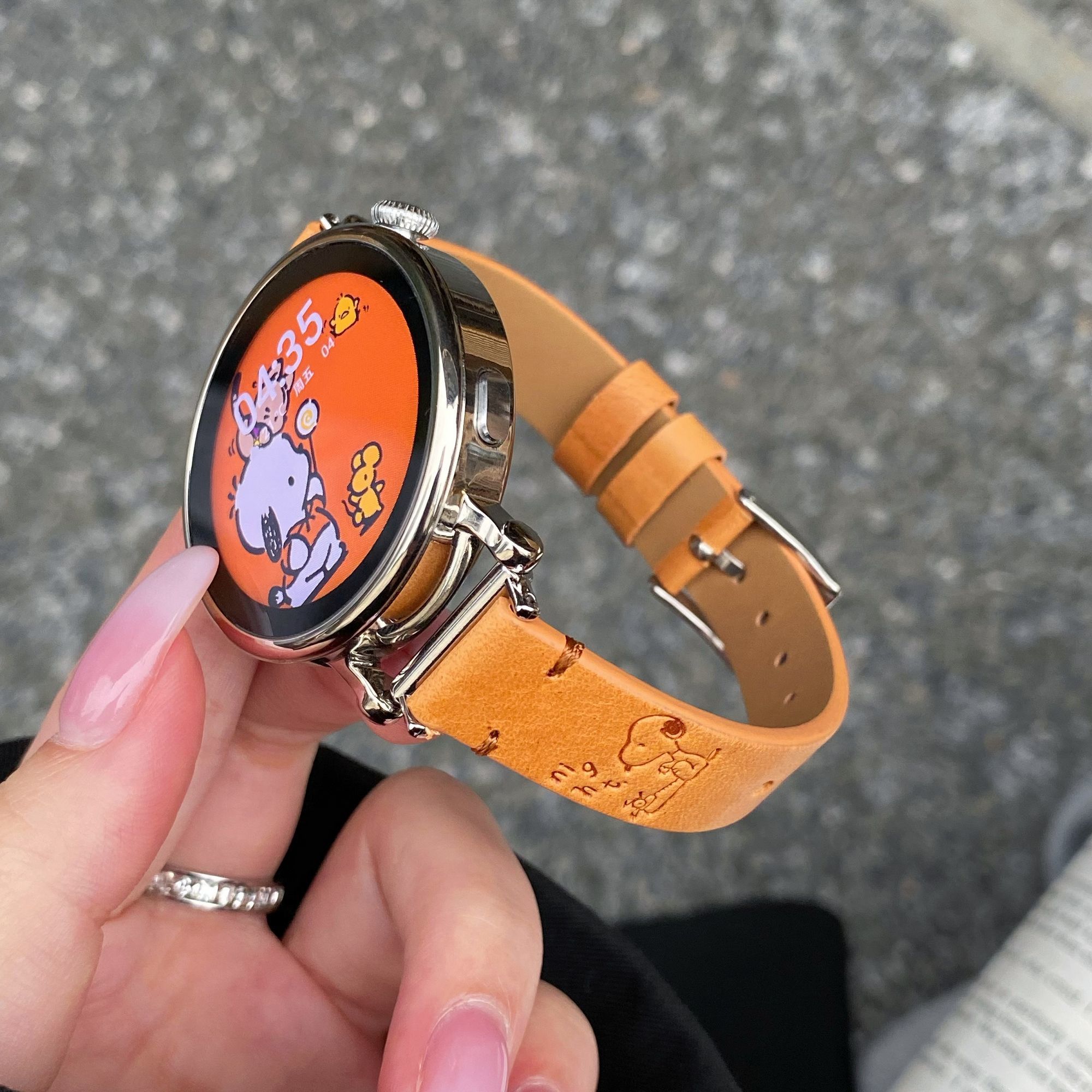 史努比压印细款适用OPPOwatch X2MINI手表树膏真皮表带华为gt5女