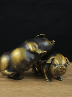 纯铜实心富贵猪发财猪吉祥生肖猪一对办公室桌面装饰工艺礼品摆件