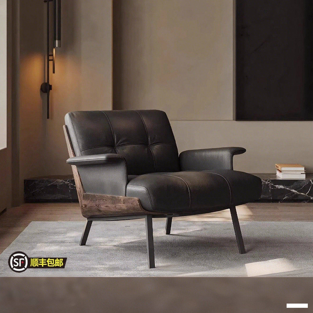 意式极简真皮单人沙发椅设计师酒店高档别墅轻奢Daiki复古休闲椅,住宅家具,实木沙发,淘宝优惠券,粉丝福利购,淘宝优惠卷