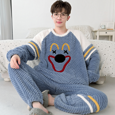 男士睡衣2025新款冬季加厚保暖珊瑚绒睡衣男款可爱卡通套头家居服
