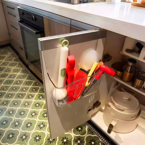 厨房柜门外侧免打孔透明收纳盒