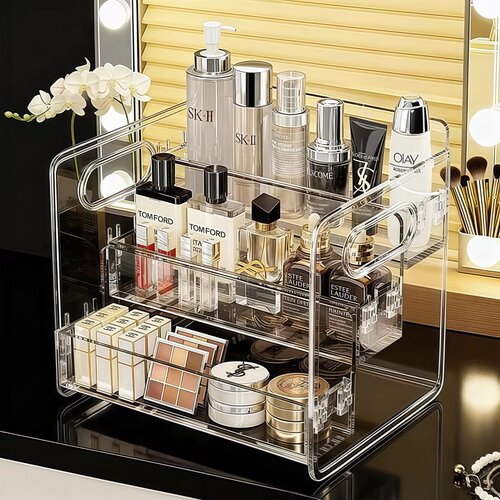 化妆品收纳盒桌面透明阶梯置物架