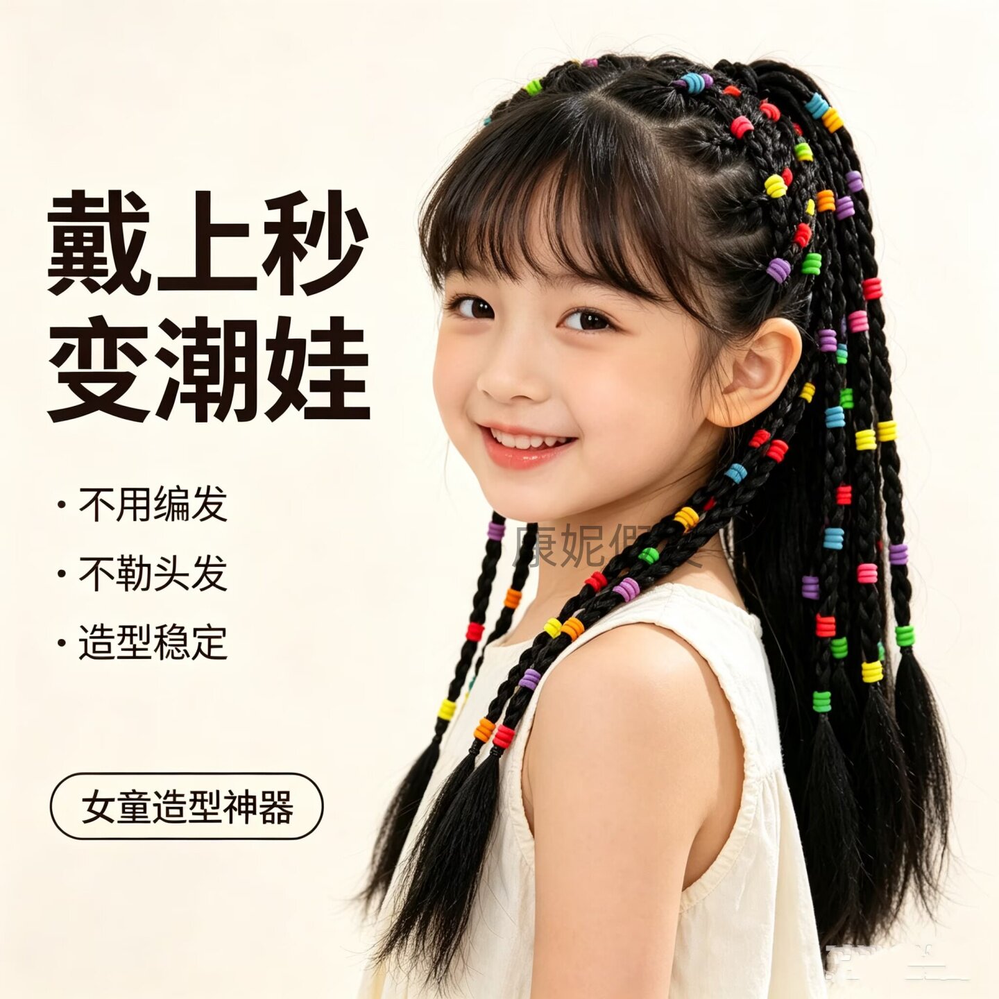 女童彩虹脏辫假发弹力舞台演出图片
