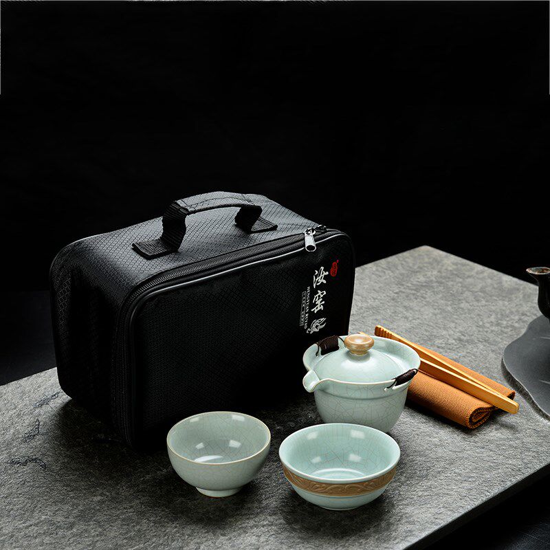 守淘人汝窑旅行开片茶具套装家用简约中式户外旅游便携包茶壶茶杯