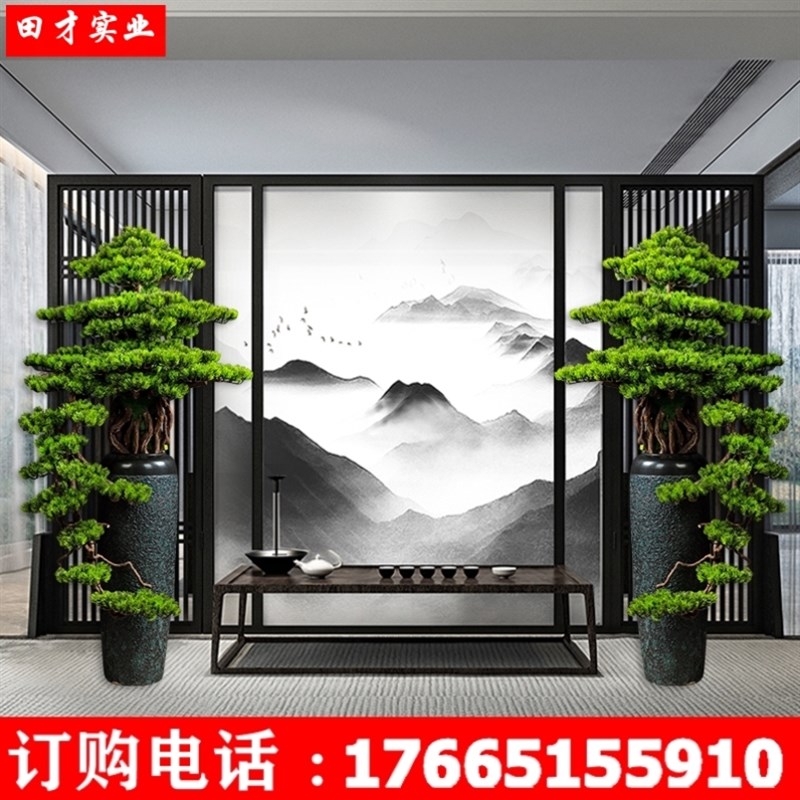 会所展厅酒店假树装饰高档轻奢软装饰仿真迎客松盆景大型落地摆件