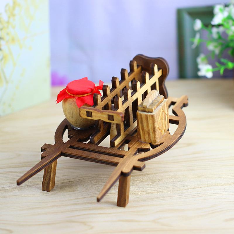 复古农具模型木质独轮推车架子车酒吧装饰品精美工艺品摆件