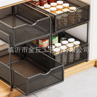 厨房抽拉式置物架橱柜内分层架子双层下水槽超深抽屉拉篮收纳