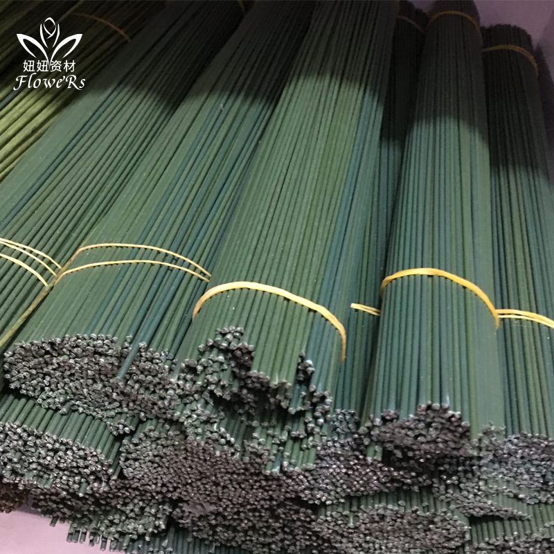 花杆包胶2号绿铁丝杆手工花杆花枝DIY手工花材料专用长度40cm