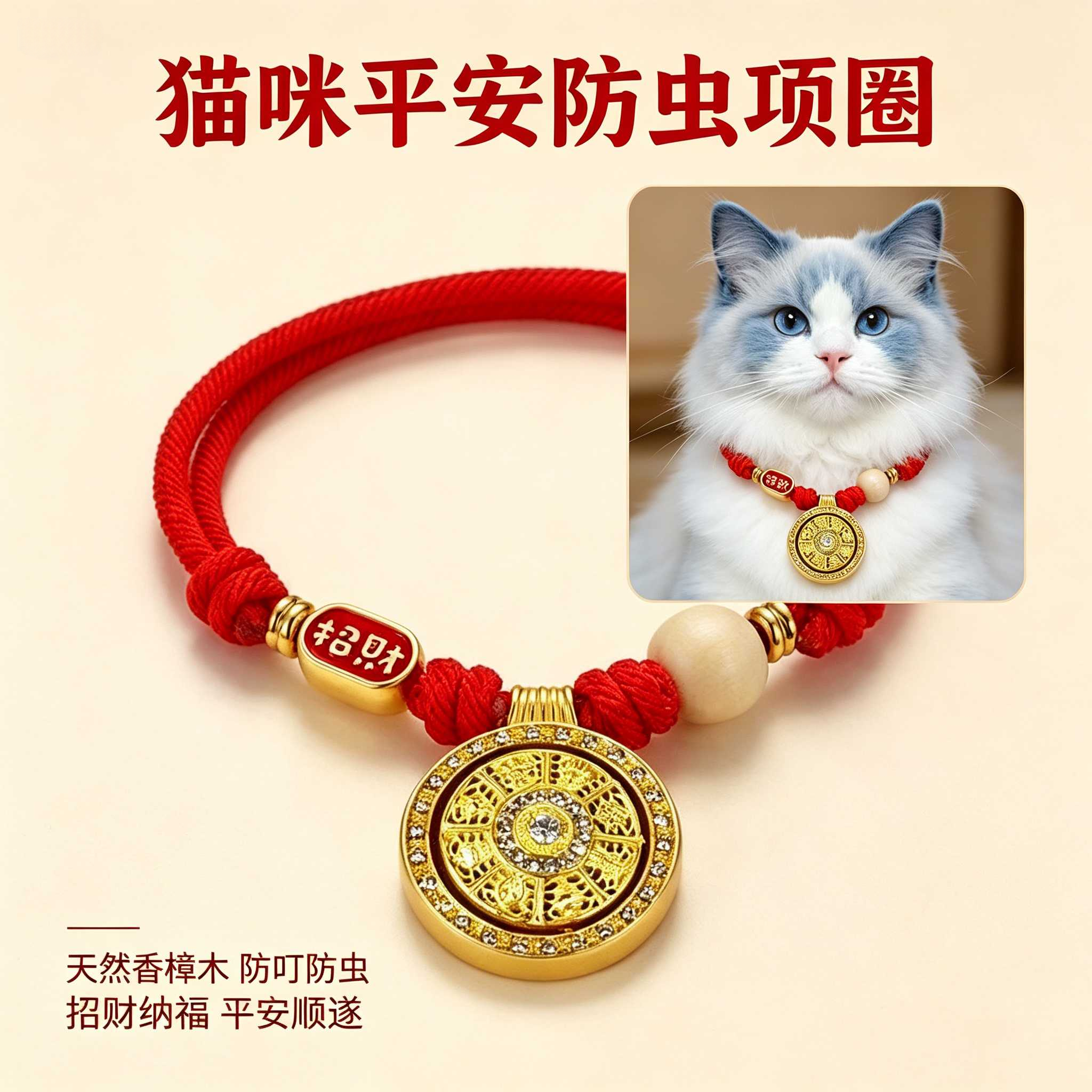 夏季香樟木招财纳福猫狗防虫项圈