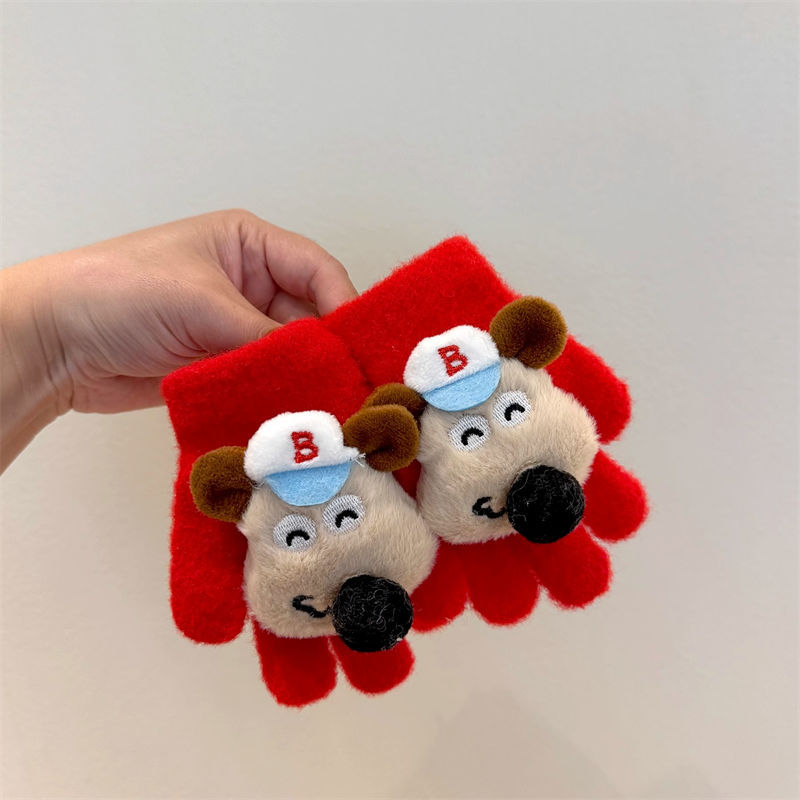 儿童手套冬季新款可爱掌门狗保暖防风全指男女童卡通宝宝手指套潮