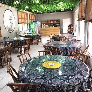 纯手工蜡染面料民族风餐桌布 蓝印花布圆台布 民宿复古布艺可订做