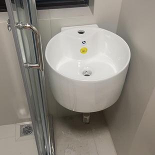 洗脸盆陶瓷圆形洗手盆阳台小挂盆家用水槽出口 加深挂墙式
