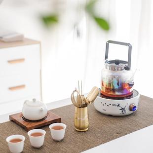 家用客厅蒸煮两用烧水壶泡茶器 北禾电陶炉贝彩烧玻璃提梁茶壶套装