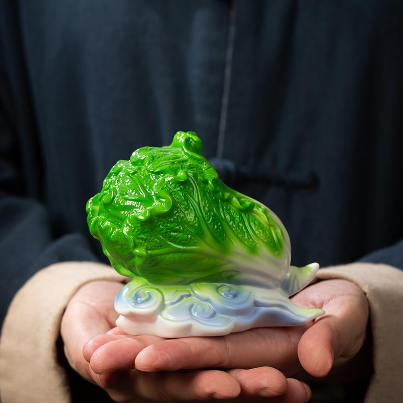 陶瓷茶宠摆件招财白菜精品可养茶桌茶台茶具配件创意个性茶玩饰品