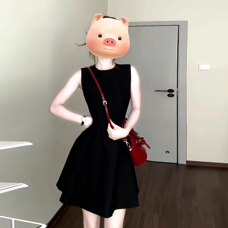法式黑色洋装女小个子2025夏季新款无袖背心气质A字小黑短裙子