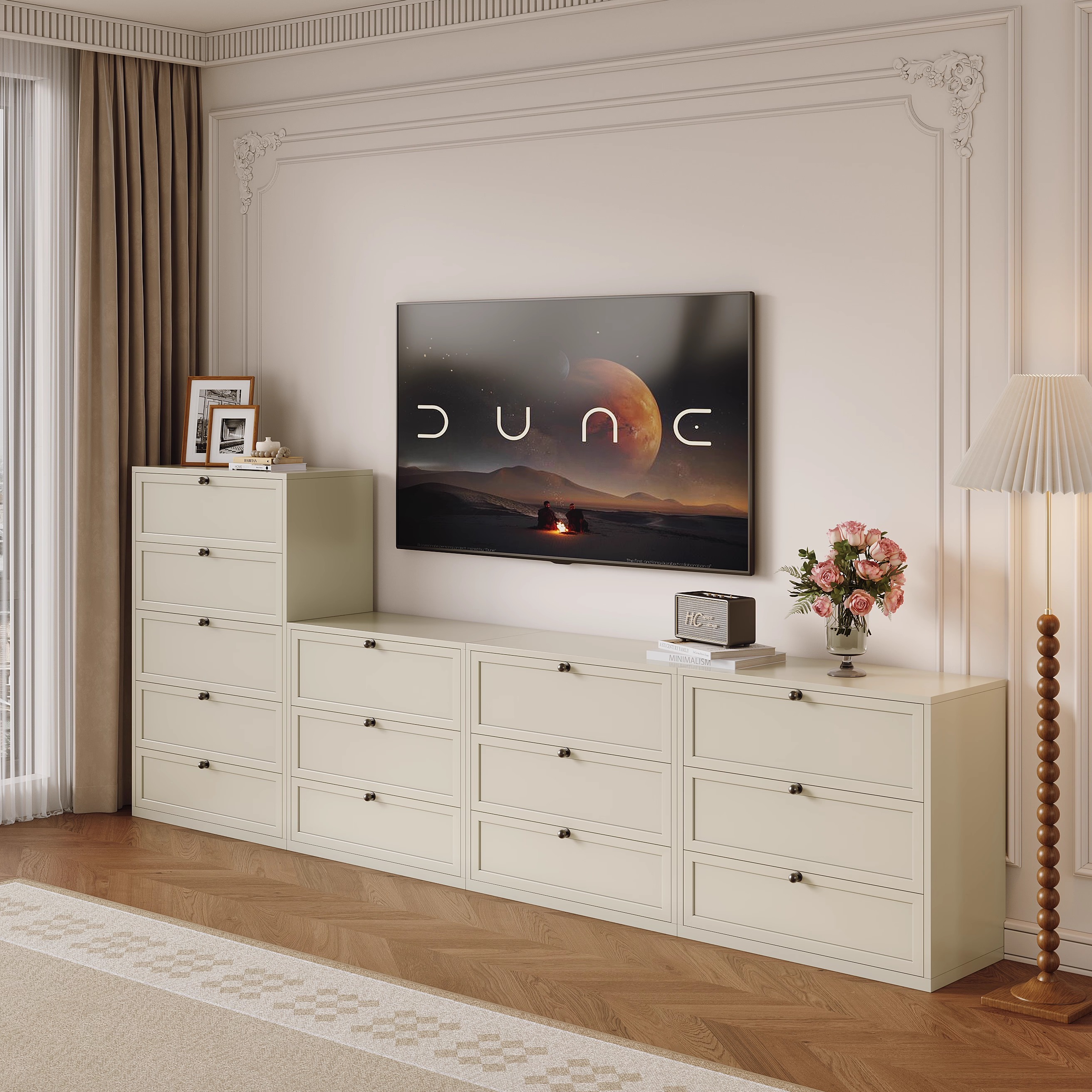 25新款简约白色电视柜多抽屉储物柜客厅家具一体抽屉柜收纳柜斗柜