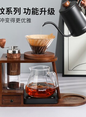 Monio手冲咖啡壶套装手v磨咖啡机手摇手冲咖啡器具收纳支架全套